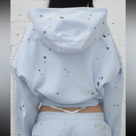 Glitch Eyelet Crop Zip Hoodie - Baby Blue - Picture 3 of 5